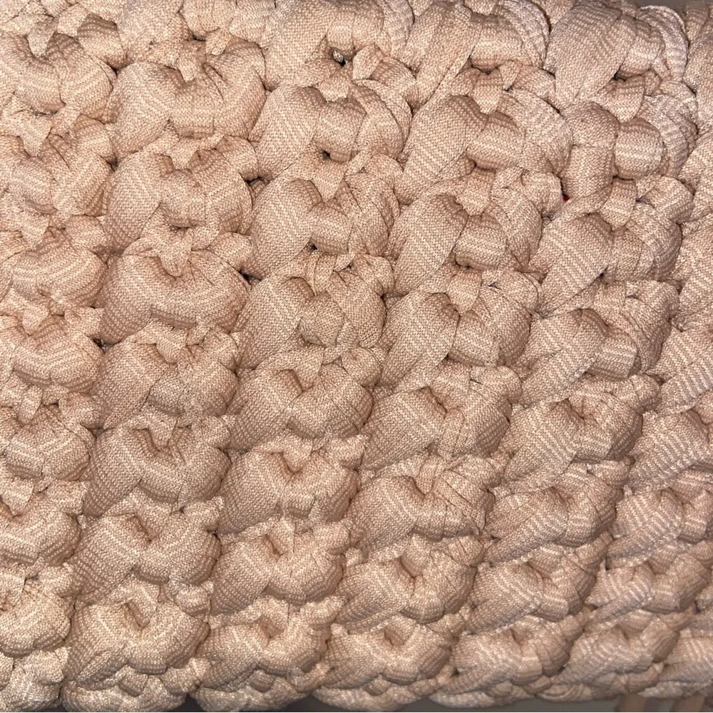 Tamille Crochet Bag Womens Purse Woven Gold Chain Leather Shoulder Strap Beige